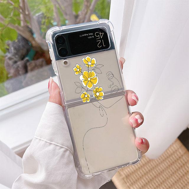 Face Art Luxury Case For Samsung Galaxy Z Flip 3 4 5G Funda Z Flip3 Clear PC Hard Shockproof Back Phone Coque