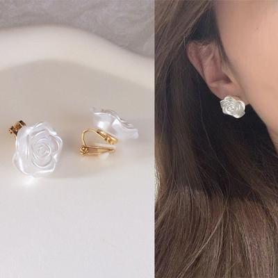 Vintage Elegant White Rose Clip On Earrings Without Piercing Fresh Earring Clips