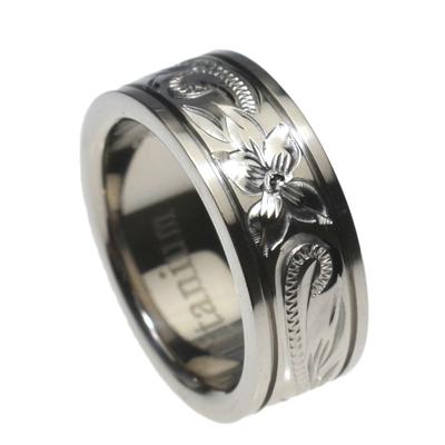 Hawaiian Jewelry Ring Hawaiian Scroll Titanium 8mm Width [BreezyIsland] (US9-JP18.5)