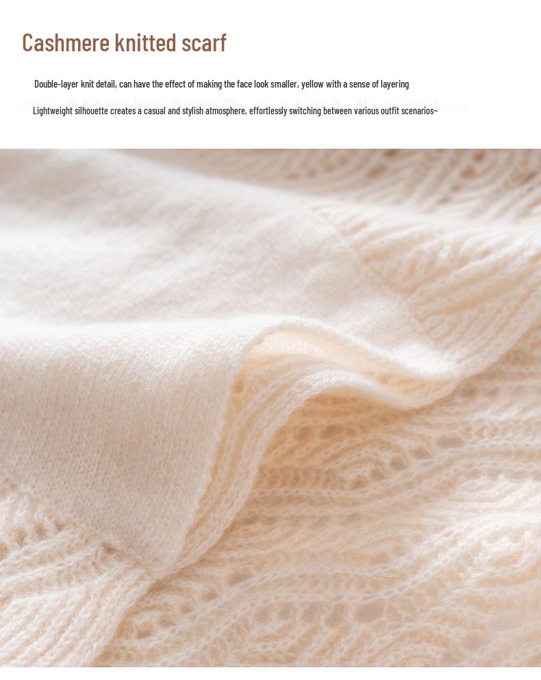 Women's 100% Pure Cashmere Color Block Hollow Knit Scarf - Warm Fashionable Neck Protector