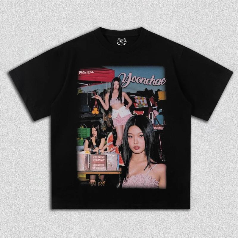 Korean Kpop Band Gril Group KATSEYE Printed T-shirt Women Oversize Y2k Short Sleeve High Quality Harajuku Loose Female Clothing