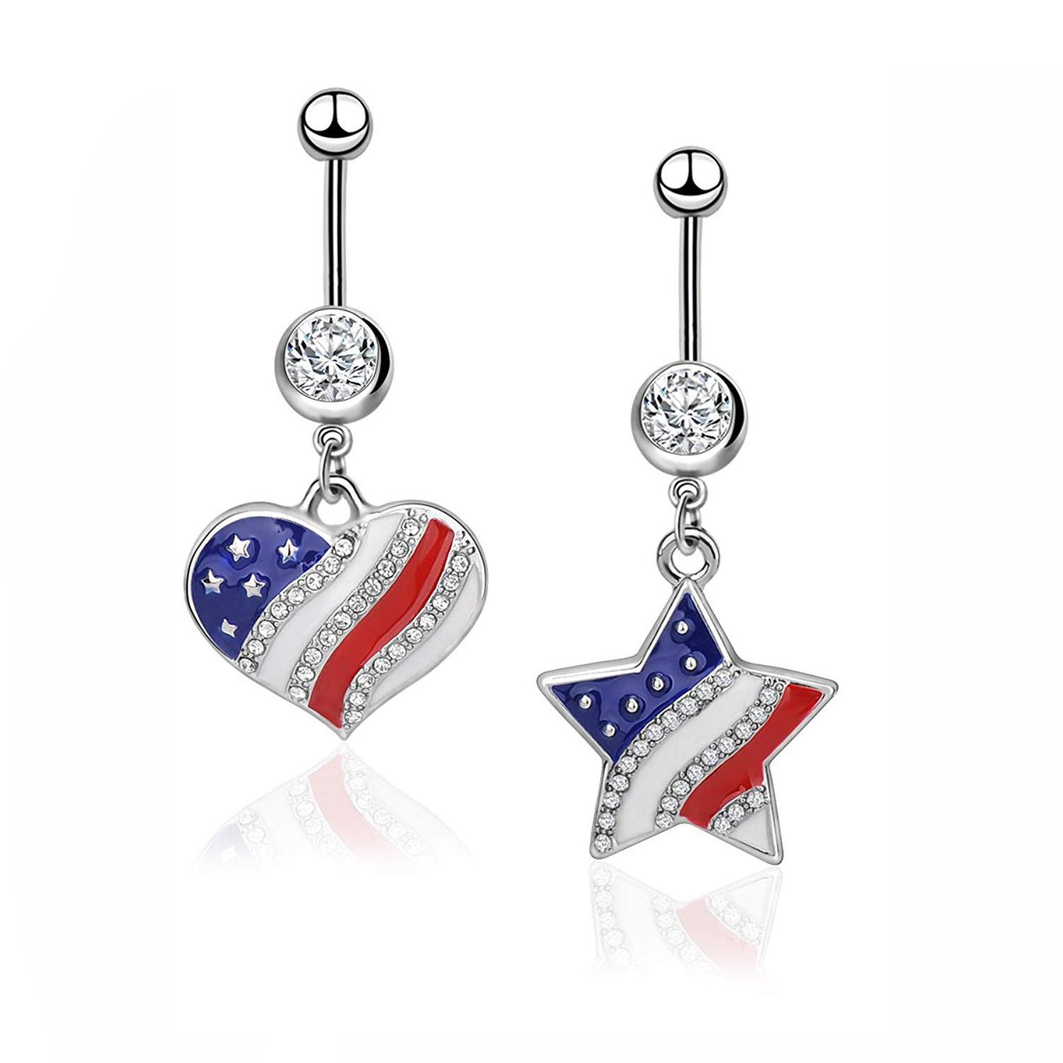 

Ювелирное кольцо из нержавеющей стали для пупка, красочная полоска со звездами, персиковое сердце, пупок