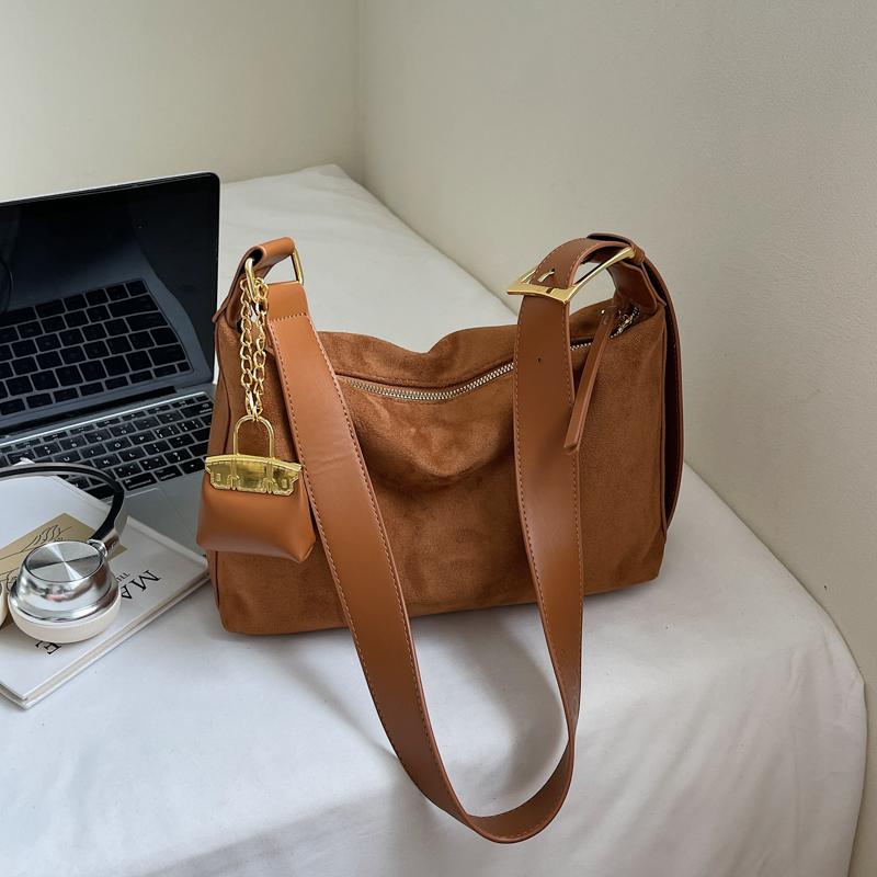 Pu Leather Casual Autumn Winter Shoulder Tote Soft Matte Suede Leather Women's Bag 2 Set Messenger Bag Adjustable Strap Handbags