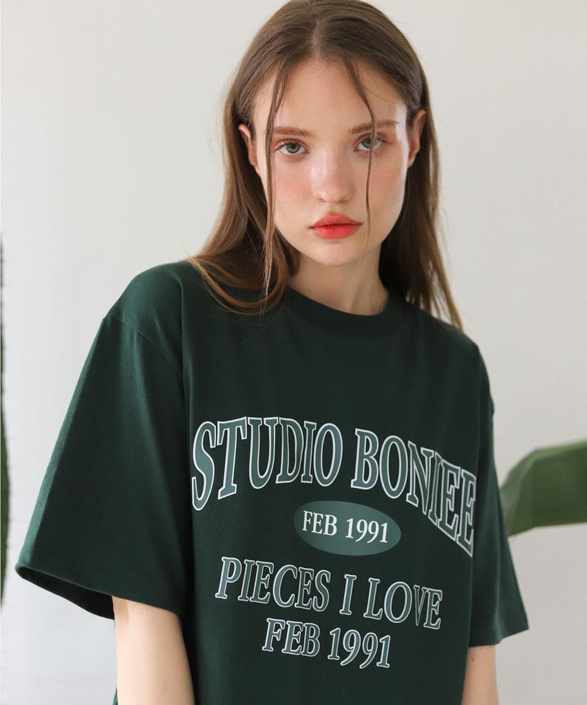 BONIEE Arch Typo 1991 Graphic Loose Oversized T-Shirt Green