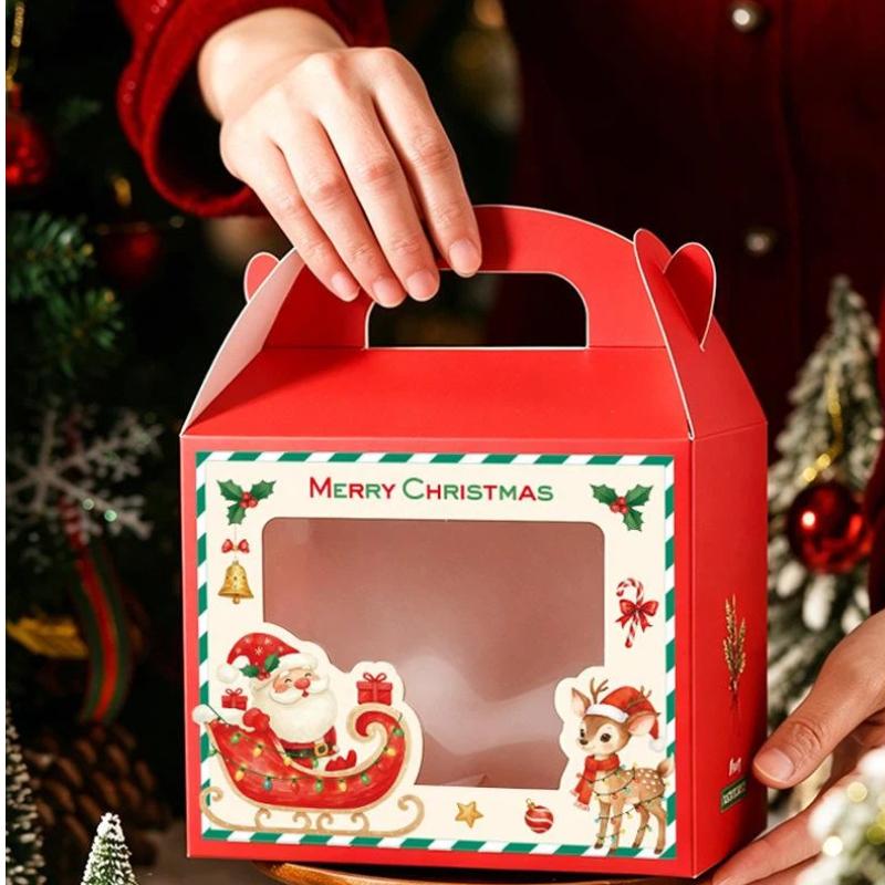 Eco Friendly Christmas Gift Boxes with Clear Window Portable Handle Food Grade Packaging for Cookies Candies Holiday Gifts