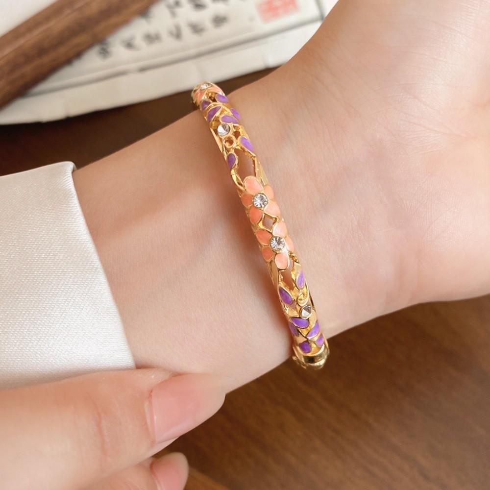 Traditional Chinese Flower Bangle Enamel Women's Hand Bracelet Vintage Cloisonne Bangle Ladies