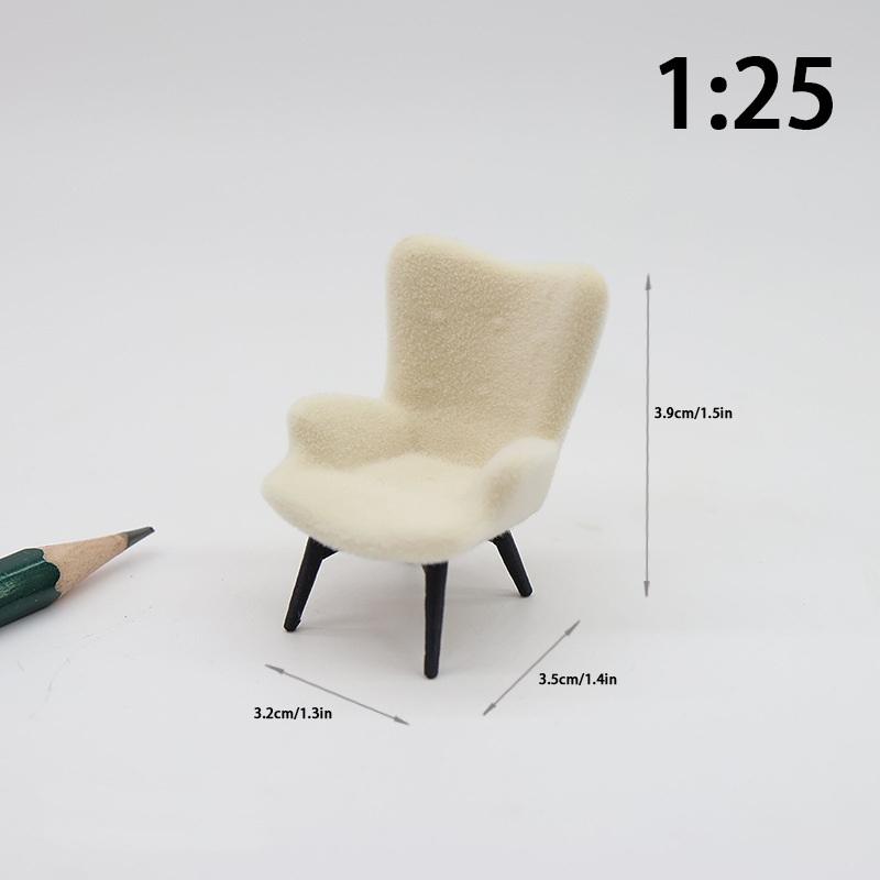 1 Piece 1/12 Dollhouse Mini Plush Sofa Chair Side Table Furniture Model For Doll House Decor Simulation Single Person Sofa