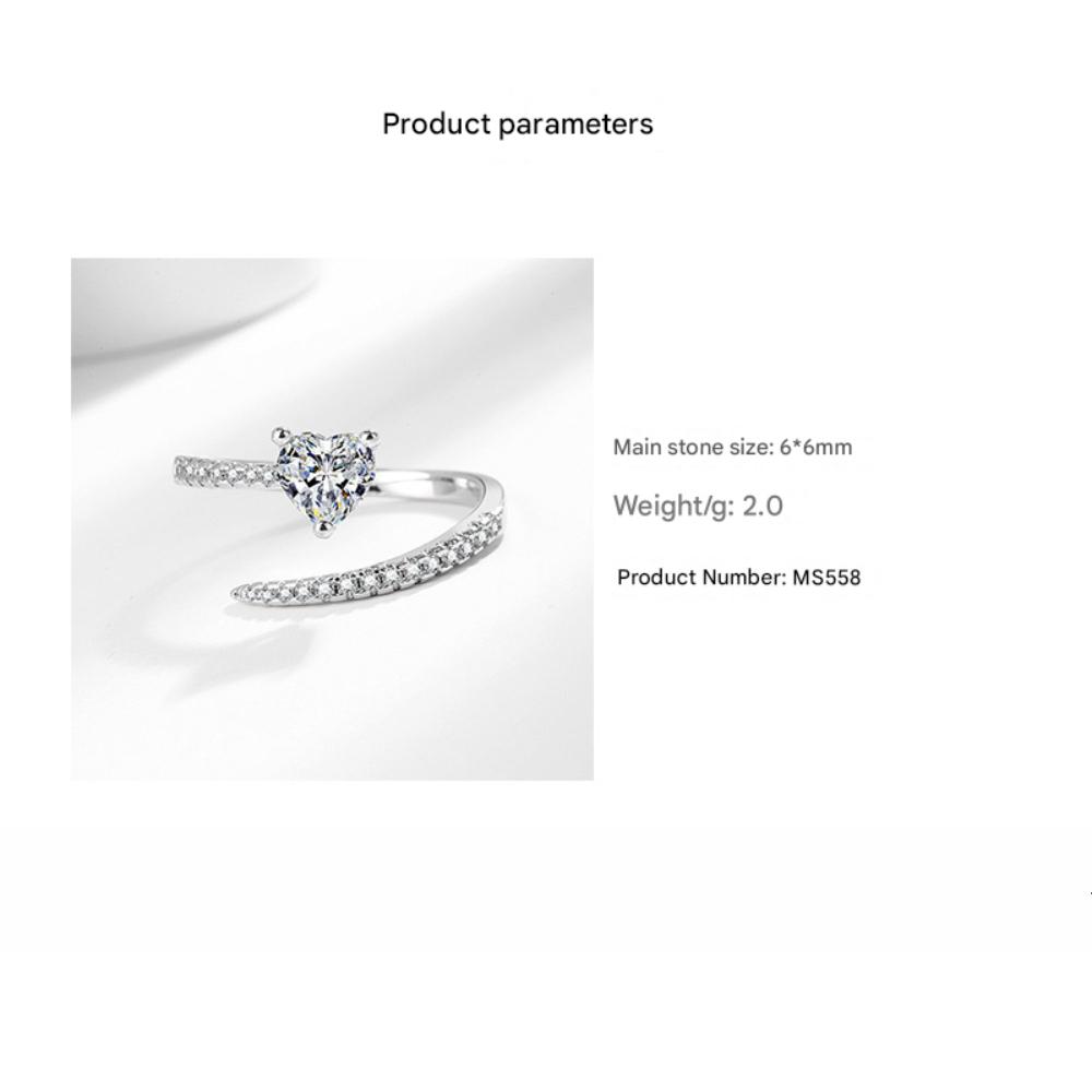 925 Sterling Silver Fashion Love Zircon Niche Design Sense Opening Ring, Birthday Party Anniversary Gift