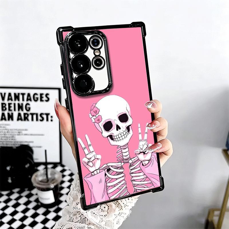 Pink Style Skull Witch Plating Phone Case For Samsung Galaxy S24 S25 FE S26 Edge S23 Ultra S22 S21 Plus S20 Anti-Fall Airabag Co