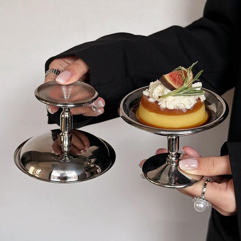Stainless Steel Dessert Plate Cake Tray Ice Cream Cup Tall Cup High Tea Snack Pudding Fruit Dish Cute Plates Table Decoration