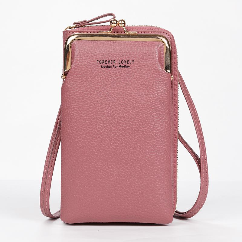 2022 Lychee Grain Solid Color Crossbody Shoulder Bag for Women - Korean Fashion Mobile Phone and Wallet Holder