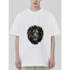 Men's Loose Fit T-Shirt White Lion Head Graphic Print Your Strong Point Text Casual Streetwear Top for Everyday Wear