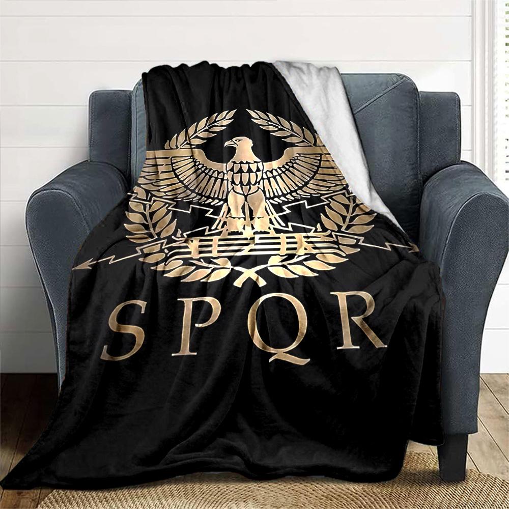 1pc Eagle SPQR Throw Blanket Soft Flannel, Cozy All Season Polyester Perfect for Home, Office