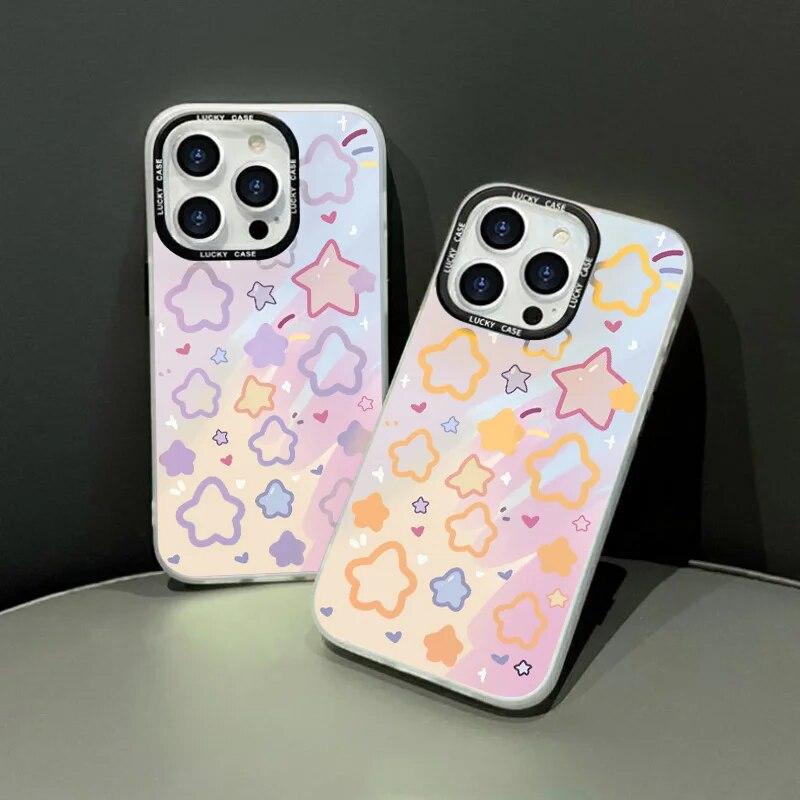 Laser Love Heart Phone Case For iPhone 11 Case iPhone 15 14 12 13 Pro Max X XR XS 7 8 Plus SE Shockproof Bumper Star Y2k Cover