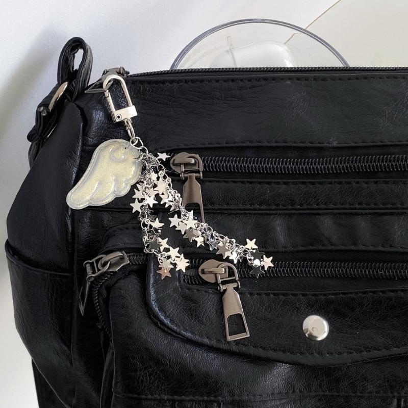 Elegant Y2K Inspired Keychain Pendant Accessory Combining Stars Angel Wing Ideal For Bags Keys Or Gift Giving