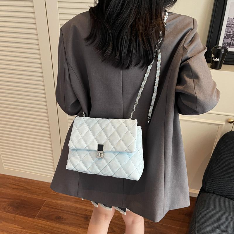 Rhombus embroidery thread small bag spring and summer new women's bag chain messenger bag simple texture small square bag