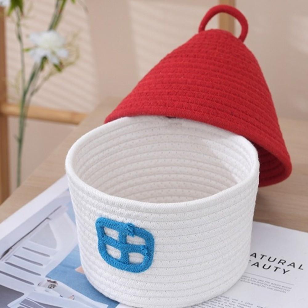 Cotton Rope Woven Desk Organizer House Shape Snack Toys Organizer Storage Basket  Bedroom Decor
