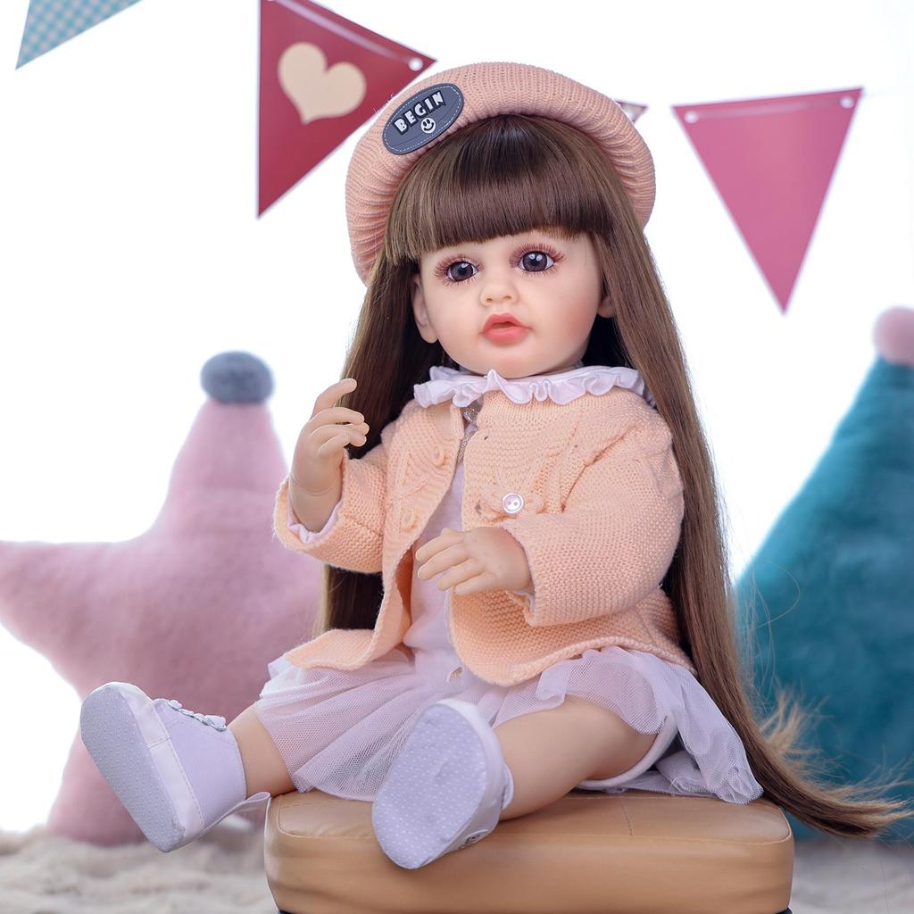 Fashion Reborn Babies Girl Doll Full Silicone Vinyl 22 inch Princess Long DIY Hair Realistic Newborn Dolls bebe Reborn XMAS Gift