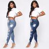 Jeans skinny con elastico in vita, vita media, strappati, allacciati in pizzo per donna