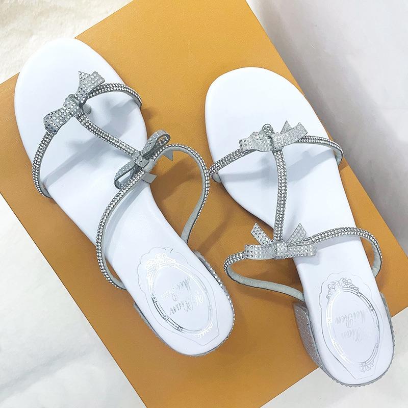 Schöne coole Hausschuhe, Sommer neu Strass Schleife Zehenbereich hoher Absatz mit Rock Hausschuhe