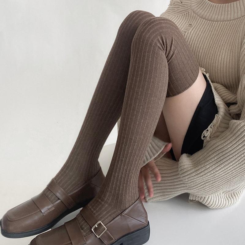 7 Цветов Хлопковые Чулки Женские Весна Осень Мягкие Удобные Высокие До Бедра Студентки JK Однотонные Женские Чулки Выше Колена One Size