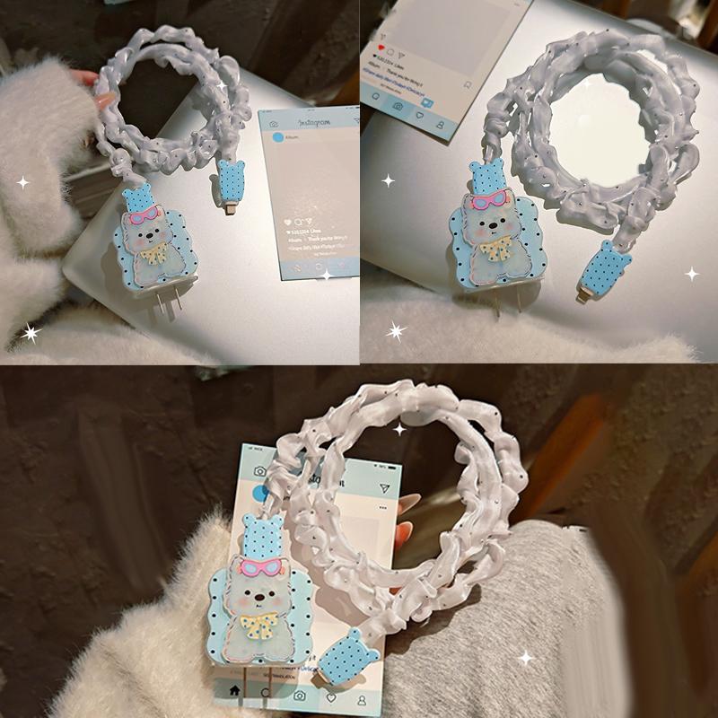 Cute Animal Puppy Charger Data Cable Winder Protective Cover Kits For Iphone 18W 20W Charger Case Anti-Break Wire Bites Shell