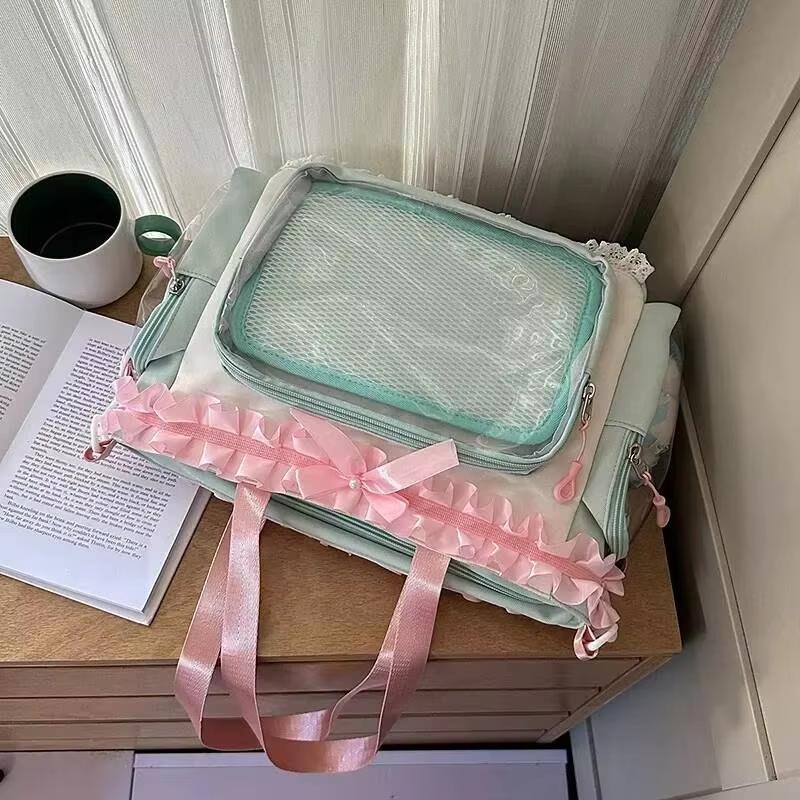 New Fashion Sweet Ita Bag Lolita Girl Transparent Shoulder Bag Women Large Capacity Ribbon Bow Tote Bag Cute DIY Display Handbag