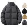 Winter Puffer Coat Men Stand Collar Long Sleeve Solid Color Outwear with Side Pockets Zipper Closure