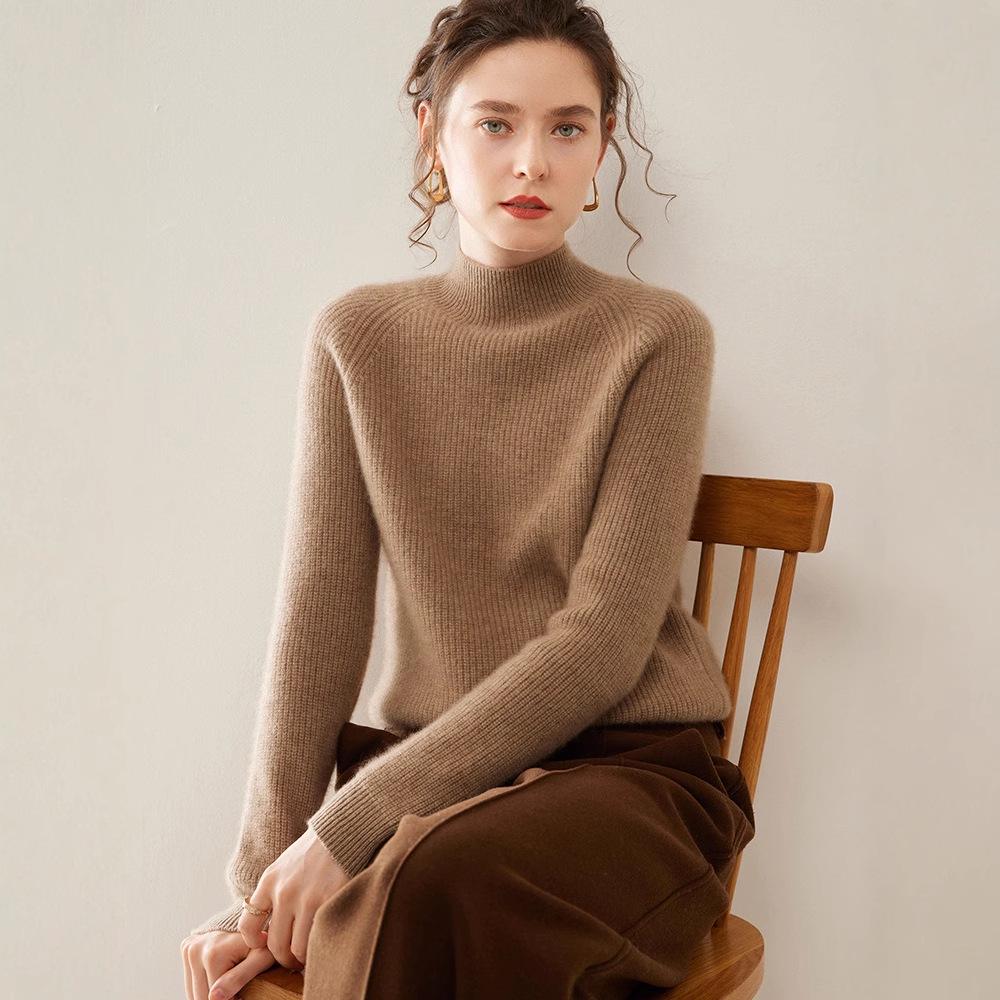 

Women s Casual Versatile Raglan Sleeve Half High Neck Cashmere Sweater Large