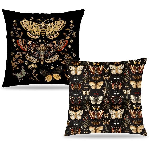 Gothic Moth Butterfly Pillow Covers 18x18 Set of 2, Dark Academia Witchy Moon Celestial Pillow Covers for Couch, Gothic Home Decor,Witchy Decor