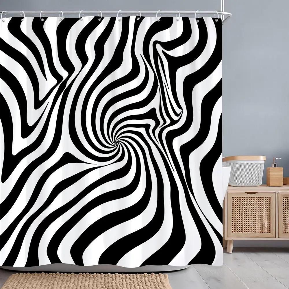Abstract Geometric Line Square Graphic Shower Curtain Colourful Grid Polyester Fabric Shower Curtains Bathroom Decor with Hooks