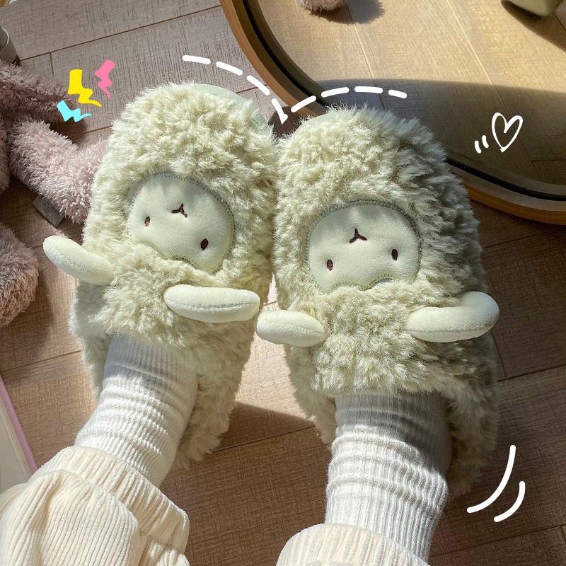 Tecknad Får Dam Hemma Tofflor Plysch Varma Platta Slides Andningsbara Bekväma Halkfria Tofflor Inomhus Utomhus Herr Casual Tofflor