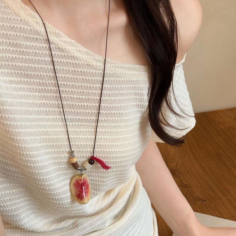 Fresh Fruit Peel Beaded Wood Necklace Clavicle Chain - Versatile Everyday Accessory