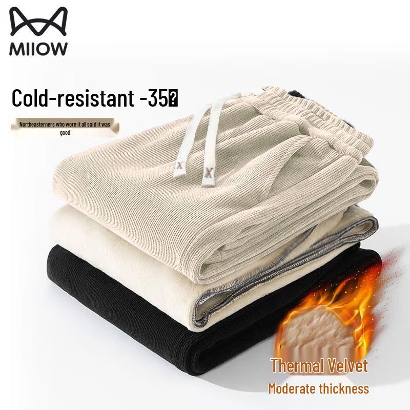 

MiiOW Men s Autumn/Winter Fleece-Lined Corduroy Straight-Leg Casual Pants M