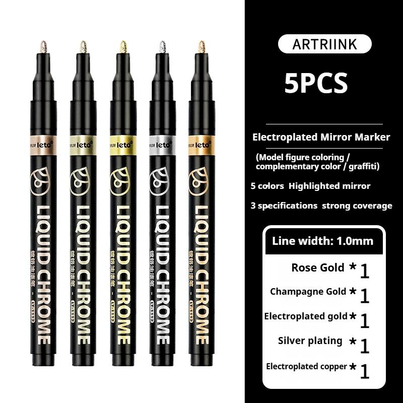 6/1pcs Chrome Pen Marker Reflective Mirror Electroplating Paint Repair Marker For Rock Ceramic Glass 0.8/1/2mm Nib Art Craftwork