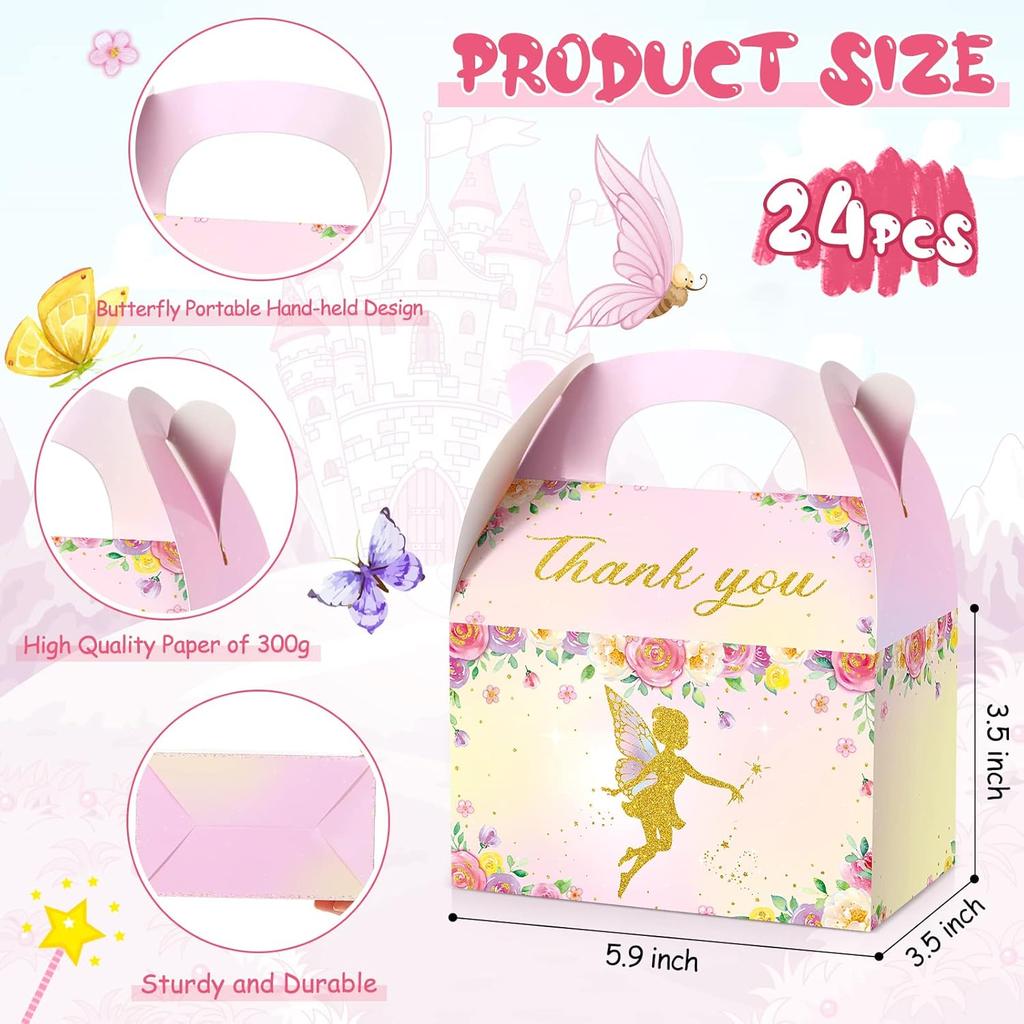 TaoBary 24 Pcs Floral Fairy Treat Boxes Floral Fairy Garden Goodie Party Favor Butterfly Theme Gift Boxes for Girl Birthday Baby Shower Party