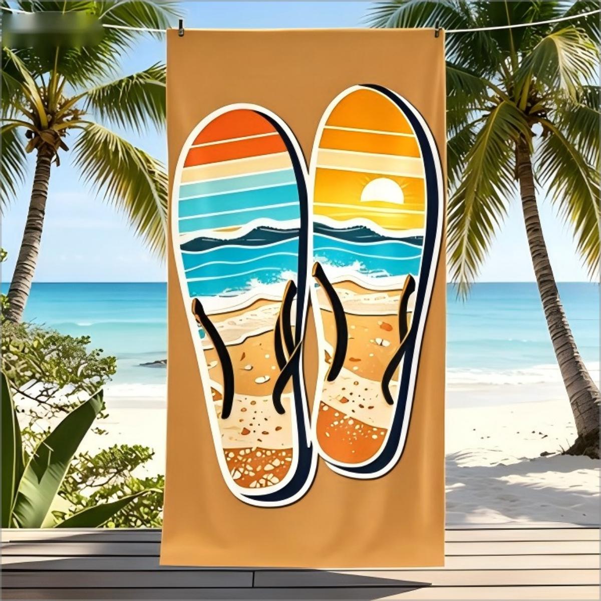 

Retro Flip Flop Beach Towel Tropical Sunset Ocean Print Towel for Summer Vacation Pool Swimming Yoga W30*H60(CM)