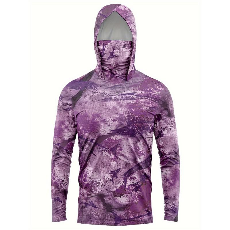 Mens Long Sleeve UV Protection Fishing Shirt With Hood Face Cover Quick Dry Breathable Outdoor Wear