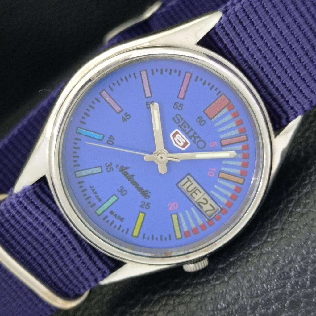 

SEIKO 5 AUTOMATIC 7009A JAPAN MENS VINTAGE BLUE COLOR DIAL WATCH a701453-5 R206b-a701453