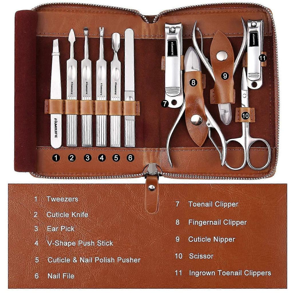 Manicure Set,  Professional Manicure Kit Nail Clippers Set 11 In 1 Stainless Steel Pedicure Tools Ki