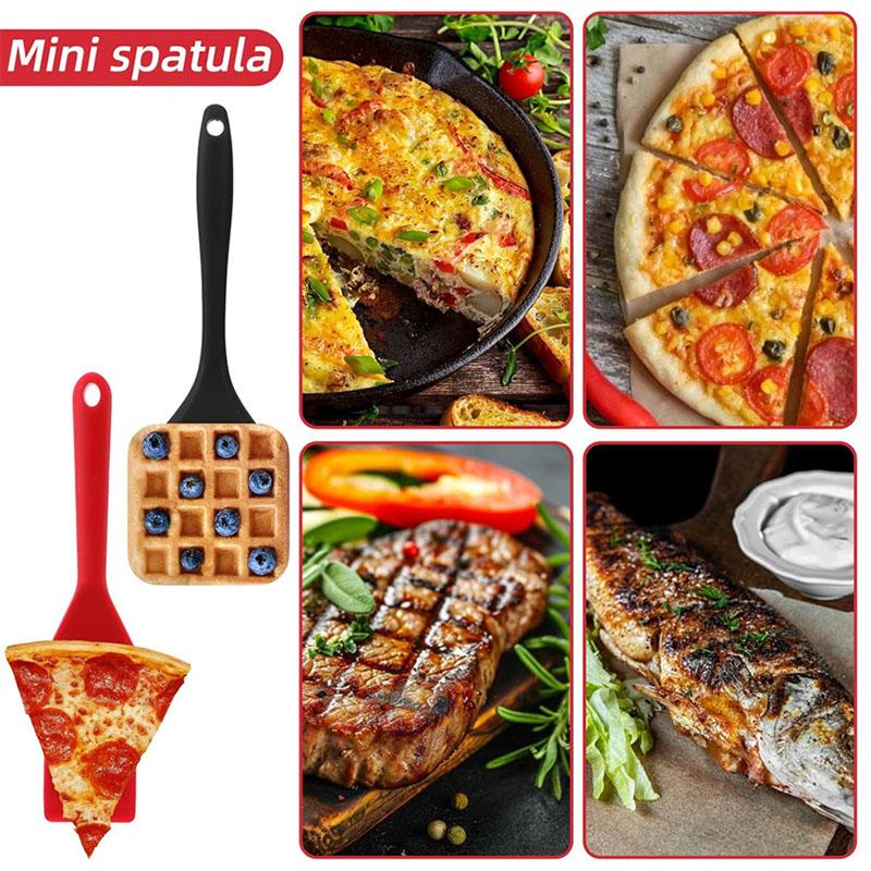 2pcs Mini Silicone Brownie Serving Spatula Set Heat Resistant Cooking Spatula for Flip Eggs Crepe Steak Pizza Kitchen Utensil