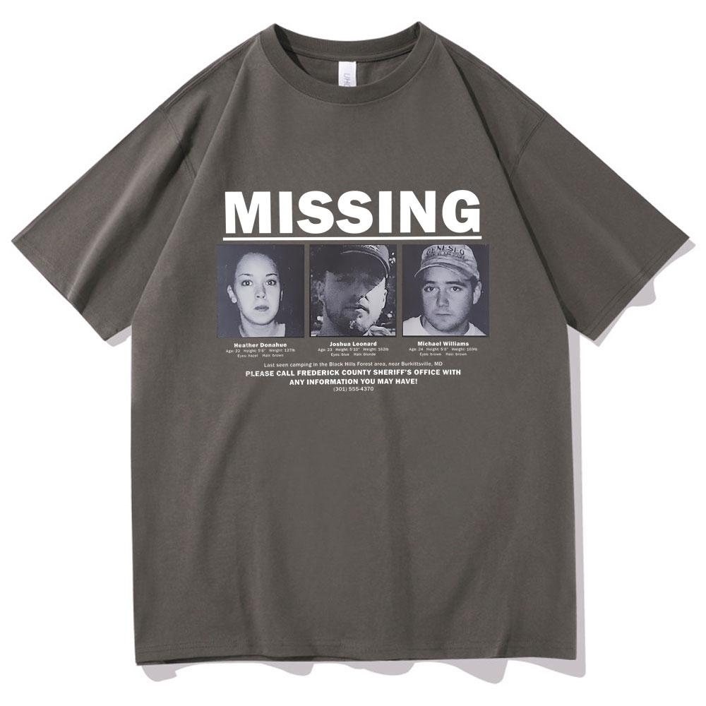 Film Horror Suspense The Blair Witch Project Mugshot Mancante T-shirt Uomo Donna Moda Vintage T-shirt Maschio Puro Cotone T-shirt