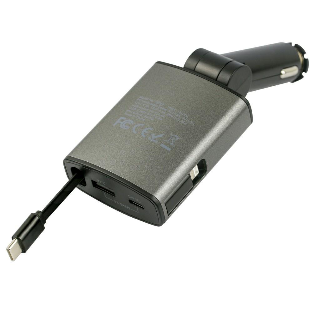 

GE02 Voltage Display Fast Charging Car Charger with Retractable Type-C Cable