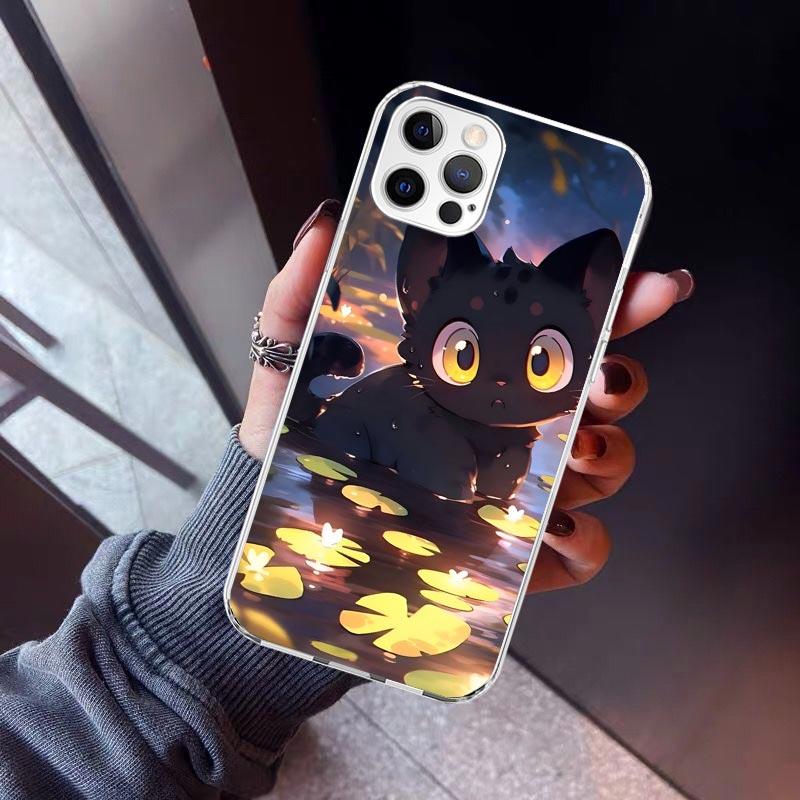 Cartoon Cute Cat Fish Aesthetic Phone Case For iPhone 17 Air 11 13 Mini 14 15 Plus 16 12 Pro Max 16E SE 7 8 Pattern Soft TPU Bac