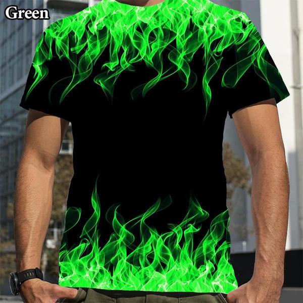 

Мужская повседневная забавная футболка с 3D-цифровой печатью Flame с коротким рукавом, летняя крутая спортивная футболка S синий