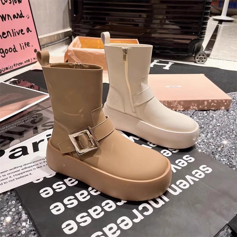 European elastic boots, thin boots, thick-soled Martin boots, women's 2025 new thick-heeled locomotive boots, short boots, Chelsea boots.