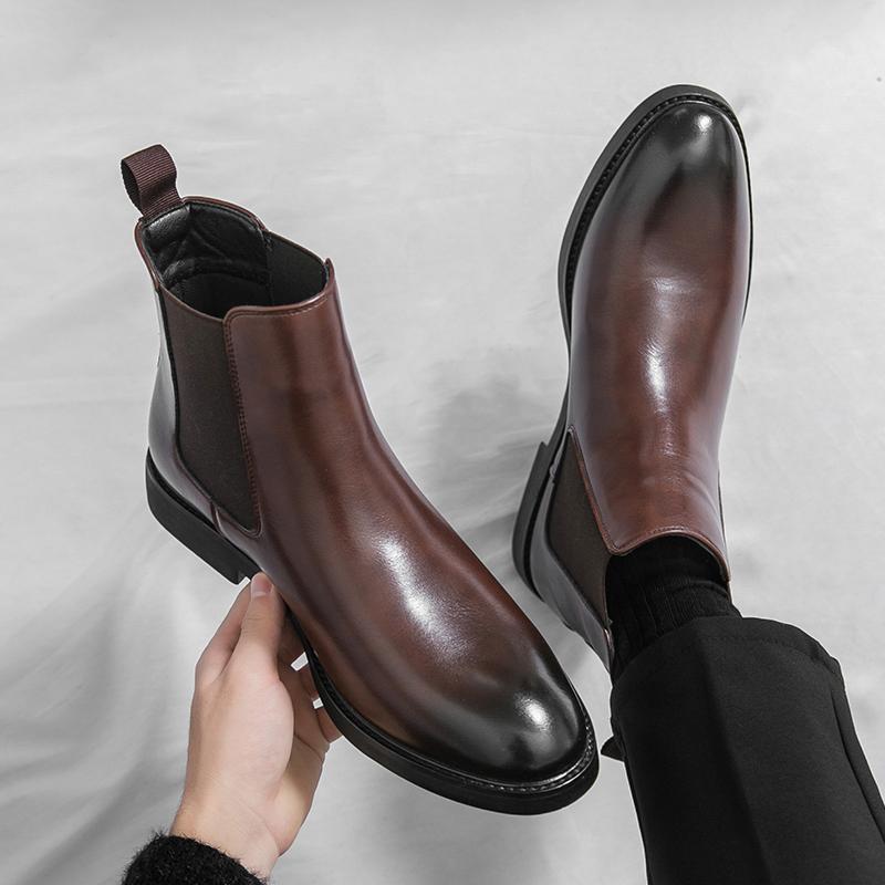 Fashion Autumn Brand Men's Breathable Chelsea Leather Boots British Style Men's Comfortable Pointed Toe Knight Boots Short Horse Boots