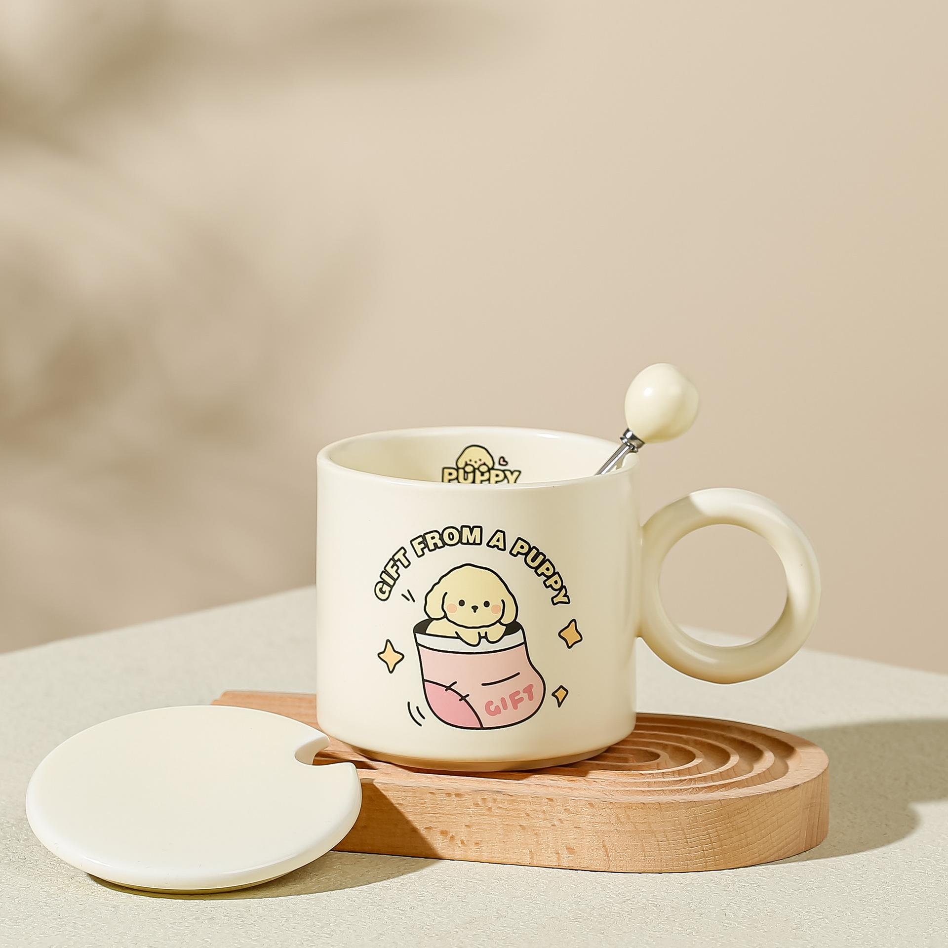 

High Value Ceramic Cup Mug Adorable Puppy Mug Boy and Girl Drinking Water Cup Home Couple Mugs Work Coffee Mug Durable 301-400ml