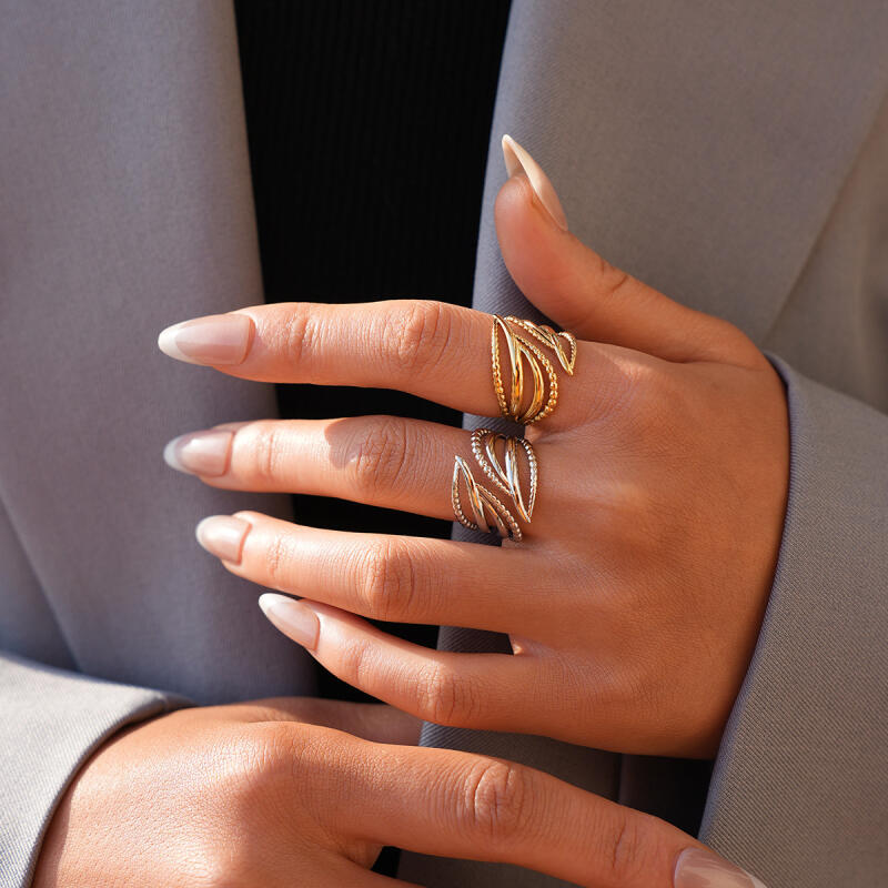 Stainless Steel Line Hollow Opening Rings for Women Men Fashion Personalized Design Waterproof Rings Party Jewelry Accessories