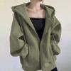 Autumn Winter Women's Fleece Sweatshirt Thickened Hooded Zip-up Loose Sweatshirt